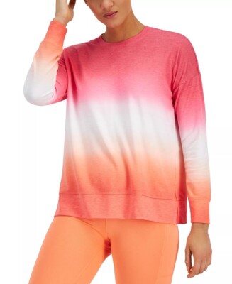 ID IDEOLOGY Womens Sz L Dip Dye Printed French Terry Long Sleeves Pullover Top