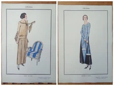 ANTIQUE ART DECO FASHION ENGRAVING 1924 DOUBLE SIDED WOMAN Fashion Style Plate