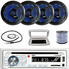 Pyle Single-DIN Bluetooth Marine CD Receiver, 4x 6.5'' 150W Max RGB LED Speakers