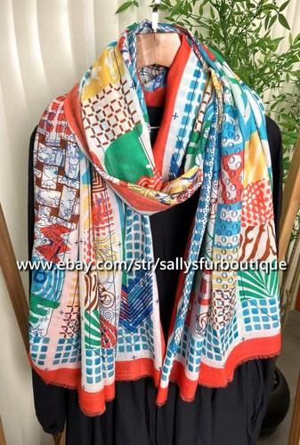 Sallys Cashmere Ring Scarf Wrap Shawl Geometric Print Soft Thin Delicate 78"*39"