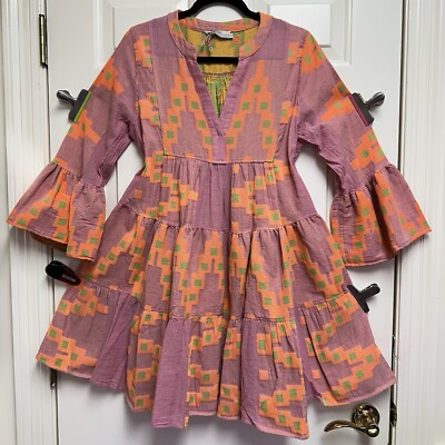 Devotion Twins Anthropologie Tunic Midi Short Dress Ella Boho Boutique Sz S Pink