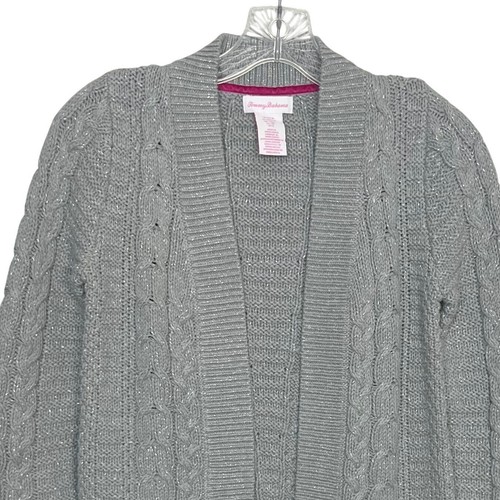 Tommy Bahama Kids Cable Knit Cardigan Sweater Gray Metallic Size Small New - Picture 3 of 10
