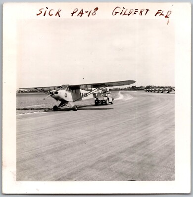 Vtg Snapshot Sick Pa-18 Piper Super Cub Plane Gilbert Field Airport 1953