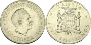 elf  Zambia 5 Shillings 1965 1st Anniversary of Independence