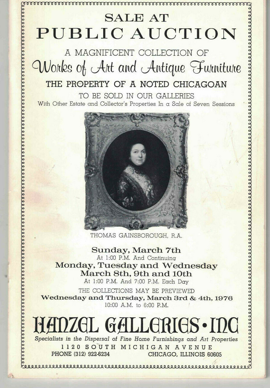 Hanzel Galleries Auction - Art & Antique Furniture - Mar 3-4 1976
