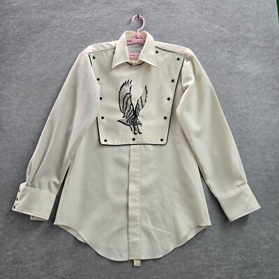 VINTAGE H Bar C Mens Shirt 15.5 Beige Eagle Embroidered Cowboy Rodeo 80s READ