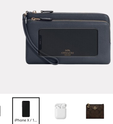 NWT COACH 5610 DOUBLE ZIP WRISTLET/WALLET Midnight/Navy Blue | eBay