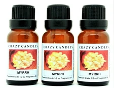3 Myrrh 1/2oz Premium Grade Scented Fragrance Oil Bottles Crazy Candles