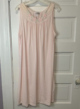 Vintage Shadowline Nightgown Pink Granny Chic Lace Embroidered Roses Large