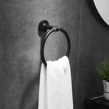 Black Towel Ring Rust-Free Wall Mounted Easy to Install Comes with Screws SUS