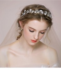 HBH Brautmoden Haardraht Haarschmuck Straßsteinen und Perlen biegsam Silber