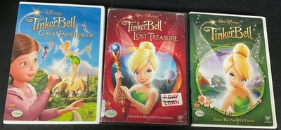 3 Disney TINKER BELL DVD Lot: Lost Treasure - Great Fairy Rescue - World Fairies