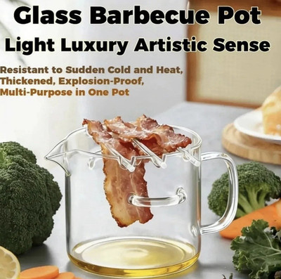Sunlouder Glass Barbecue Pot Clear 2.1L Microwave Stovetop Cooker 23.5x16x22.5cm