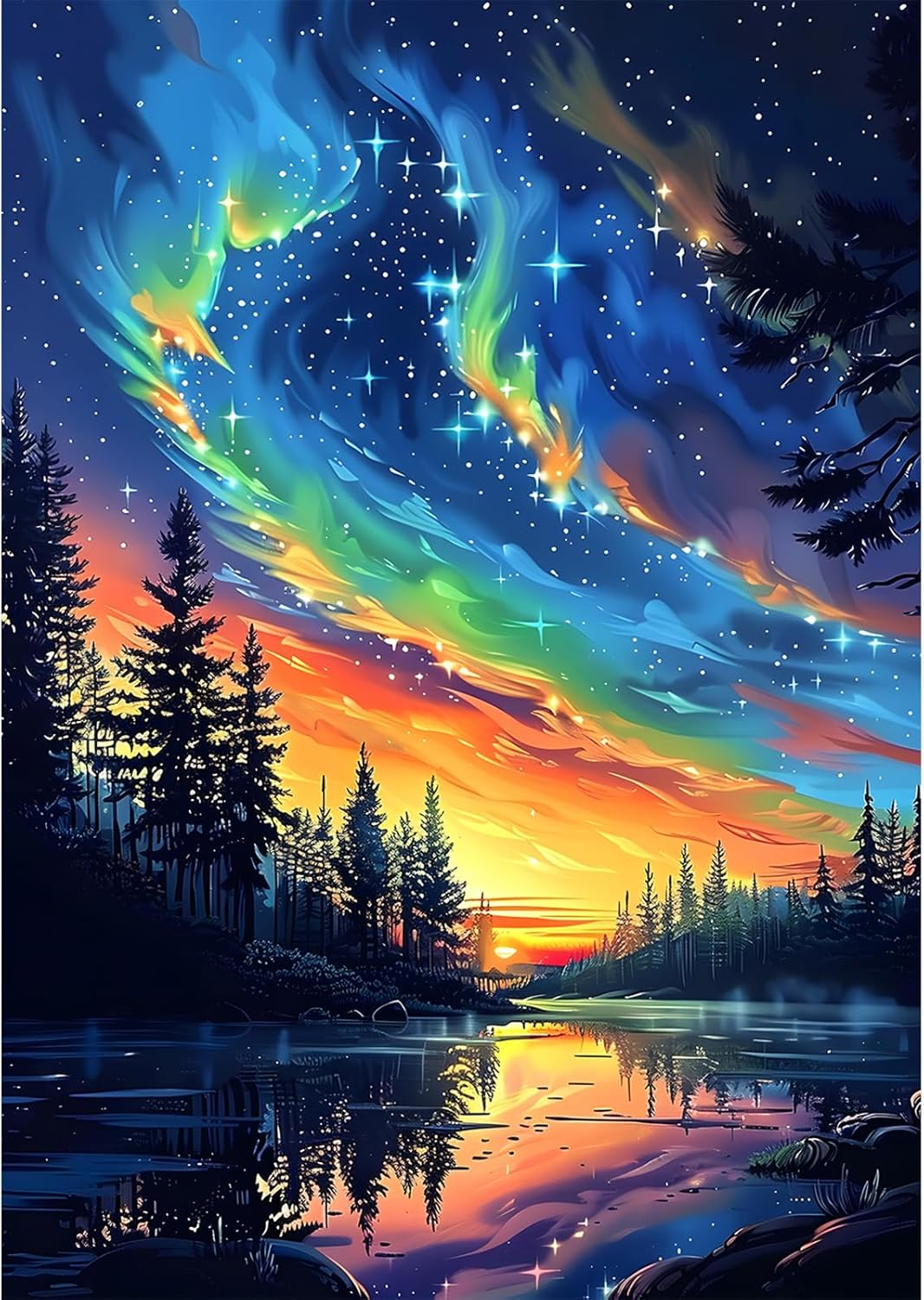 5D Aurora Diamond Painting Kits for Adults, Full Round Drill Landscape Diamond A