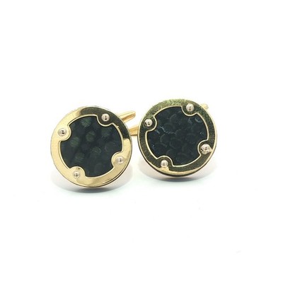 Chimento 18k Yellow Gold Black Carbon Fiber Swivel Back Cufflinks