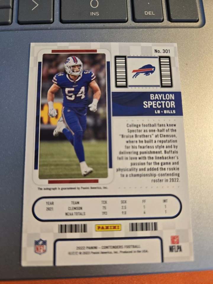 2022 Panini Contenders - Rookie Ticket Baylon Spector #301 (AU, RC) - Image 2 of 2