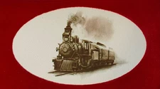 Vintage Norcross Red Flocked Christmas Card UNUSED Steam Engine Train Smoke