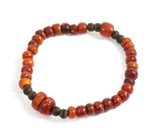 Antigua pulsera de ámbar tibetano (cera de abejas) con cuentas de madera de agar, pátina antigua