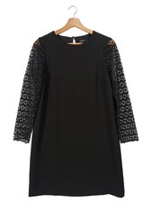 ZARA festliches Kleid Damen Gr. 36 S Schwarz Spitze Lochmuster Midikleid