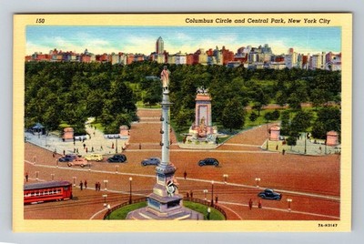 New York City NY, Columbus Circle Central Maine Memorial Vintage Postcard