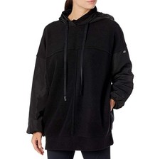 Alo Yoga Black Mixed Media Nylon Oversized Relaxed Hoodie Size Small Gym Travel