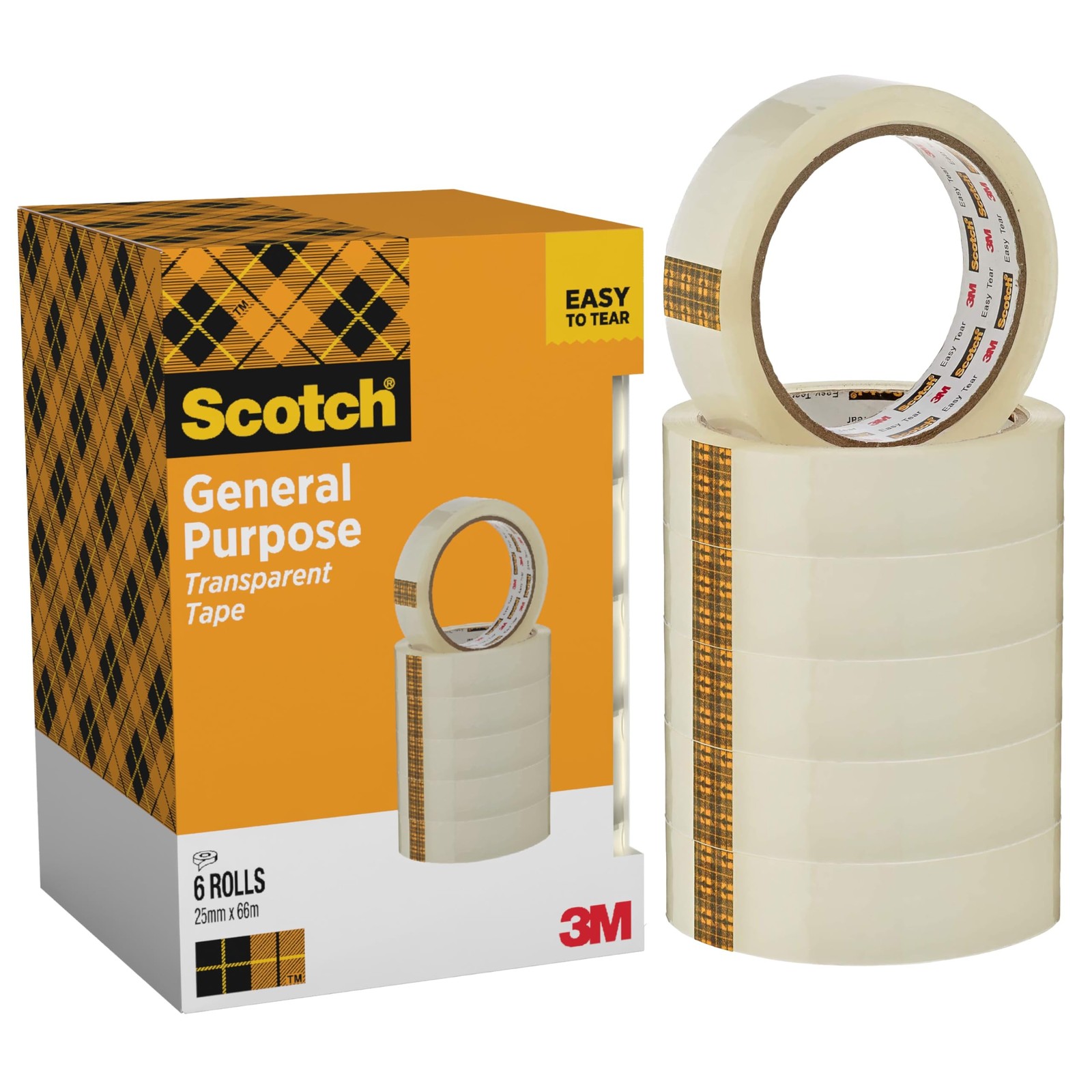 508 Transparent Tape Pack of 6 Rolls 25 mm x 66 m Strong and Sticky Tape for