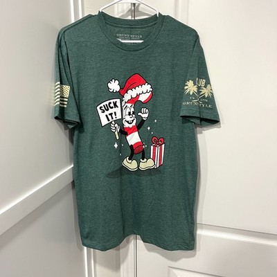 Club Grunt Style Shirt Mens Large Green Suck It Candy Cane Peppermint Cotton