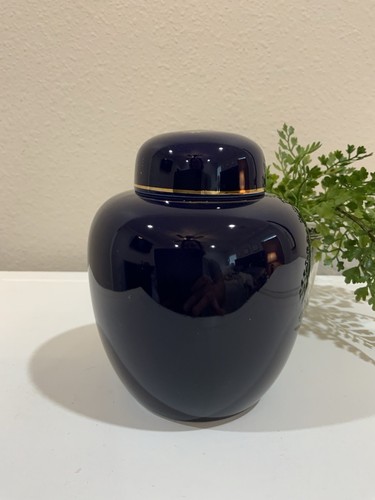Vtg Japanese Blue Gold Floral Botanical Pheasant Bird Bamboo Ginger Jar Vase - Picture 5 of 9