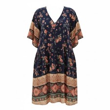 SHEIN CURVE 3X Navy Blue Peach Pink Mixed Floral Trapeze Dress