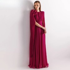 O-neck Mother of The Bride Dresses with Cape Pleat Chiffon Floor Length Wedding