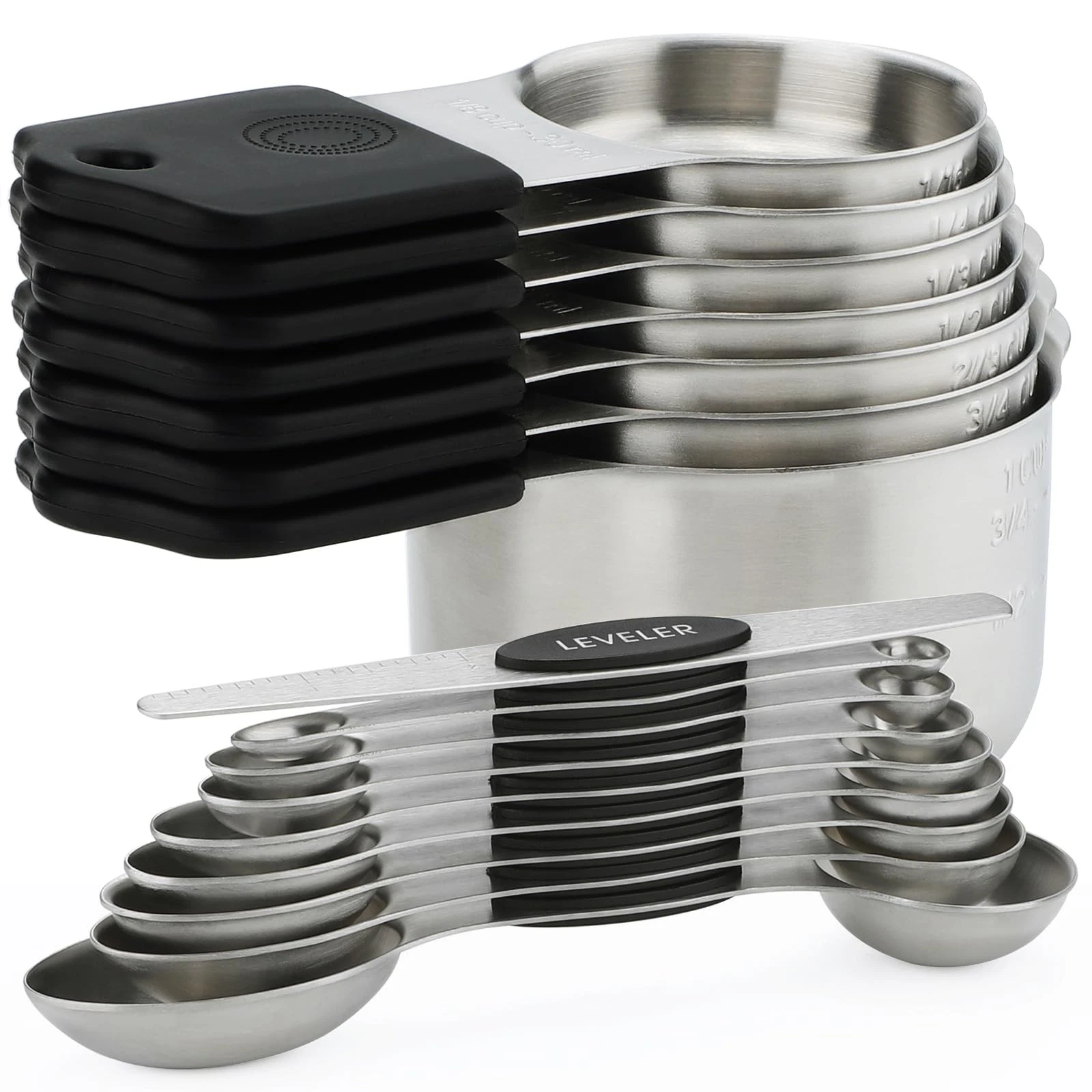 Magnetic Measuring Cups and Spoons Set of 16 Stackable Nesting Stainless Steel