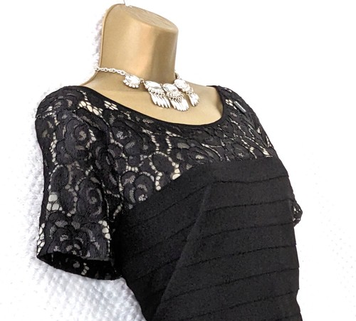 BNWT ROMAN Black Lace & Pleated Dress Sz 16 Boat Neck Evening Cocktail Party - Picture 4 of 15