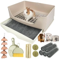 Oversize Rabbit Litter Box with Drawer, Corner Toilet Box with Grate Potty Tr...