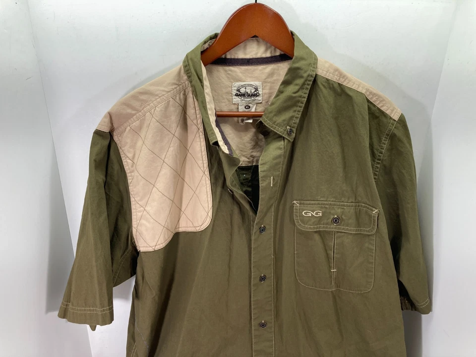 Game Guard Shooting Button Down Shirt Mens XL Green Tan Cotton Hunting Outdoor - Image 2 of 4