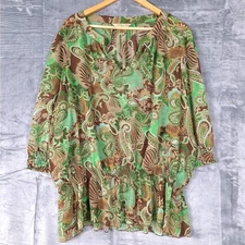 Womens Top 2X Sheer Goblincore Boho Forest Fairy Floral Paisley Hippie Retro