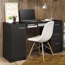 Modern Black 53  Computer Desk 3 Drawers  Cabinet Home Office Work Study Desk