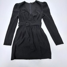 SHEIN Black Long Sleeve V-Neck Belted Puff Shoulder Mini Dress Size S