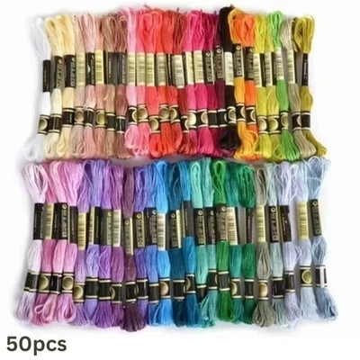 100% Cotton Embroidery Thread Bundles Cross Stitch Thread Floss Cotton Skeins 50 - Image 1 of 4