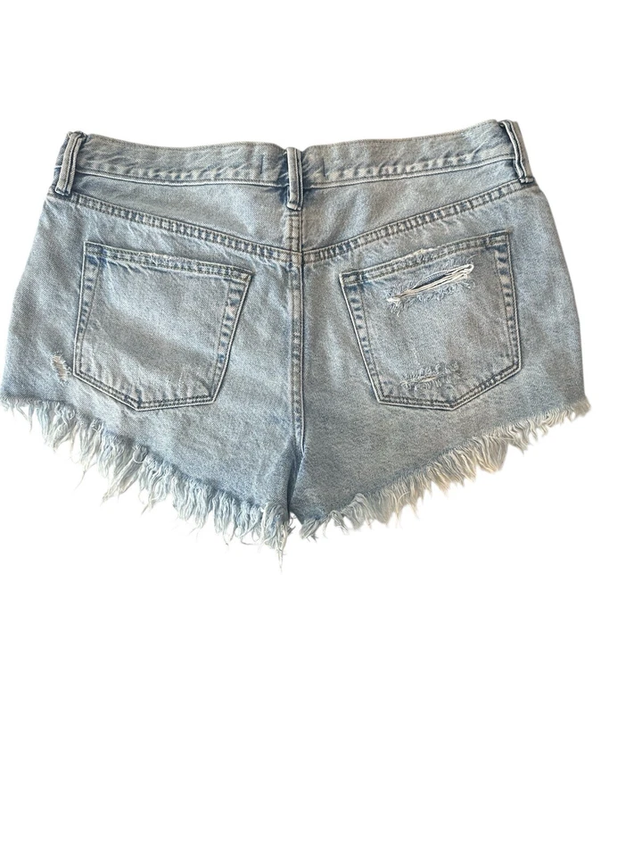 Pantalones Cortos de Jean We The Free People Button Fly Distressed Cintura Alta para Mujer 29 Azul Foto 2 de 4