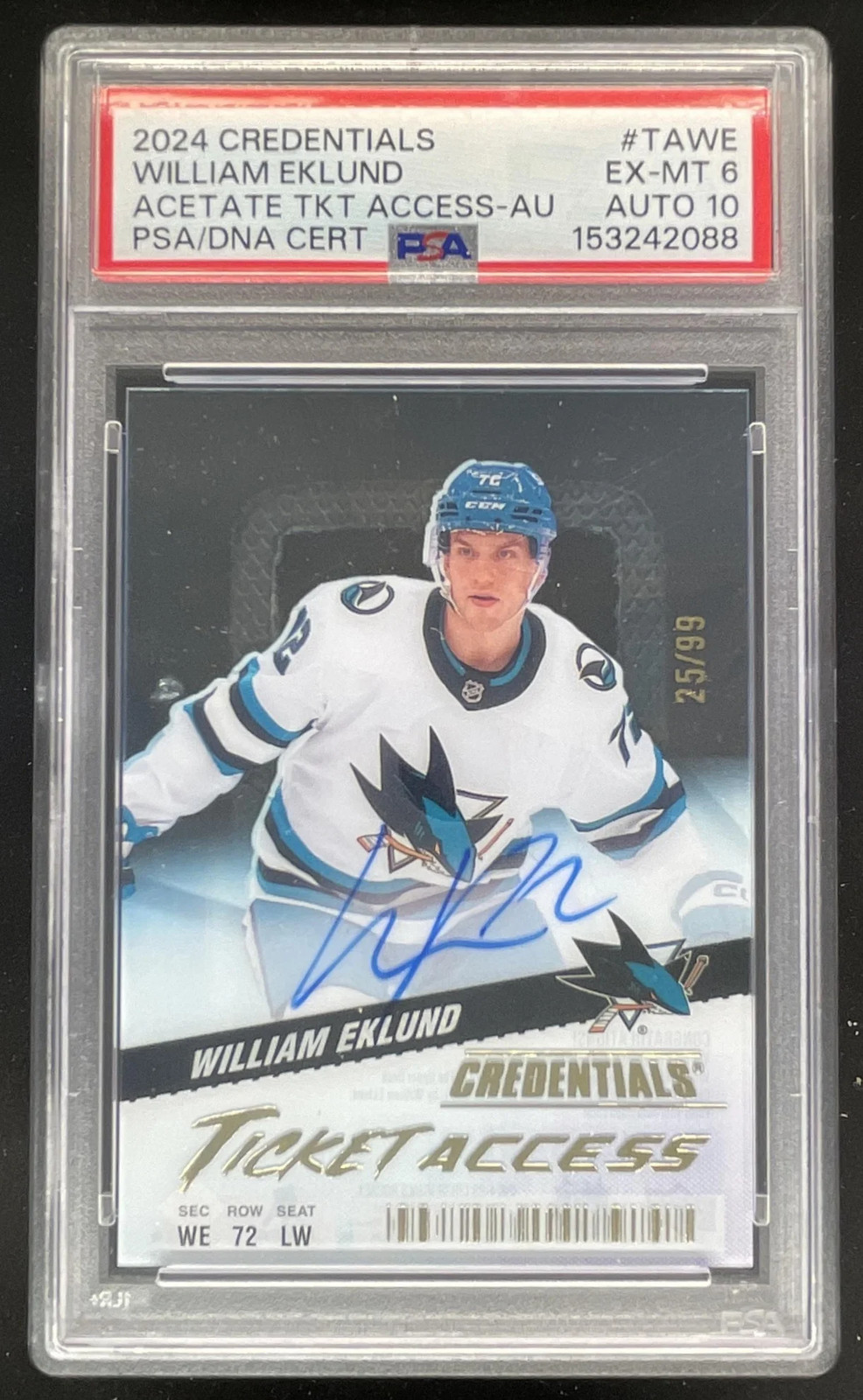 2024-25 UD Credentials Acetate Ticket Access #TA-WE William Eklund /99 PSA 6
