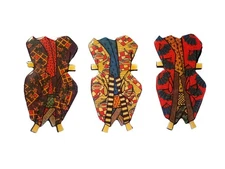 Paper Doll Kimonos Laminated In Plastic-Set Of 3 (grid, tea cups, fans)