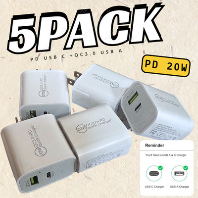 Dual Port Fast Charger Cube USB A &Type C PD Plug For iPhone 17 16 15 14 12 Lot