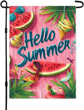 Hello Summer Watermelon Garden Flag 12X18 Inch Double Sided outside Pink Seasona