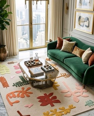 Herringbone Patterns Wool Rug High Low Loop Cut Pile For Living Area Bedroom 