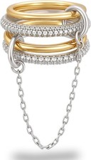 Gold Stackable Rings for Women, 14k Gold Plated Linked Chain Ring Set, Statement