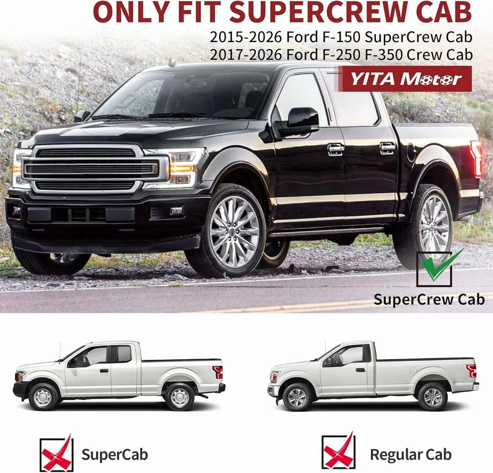 Running Boards for 2015-2026 Ford F150 Super Crew Cab BLK Nerf Bars Drop Steps Foto 2 de 4