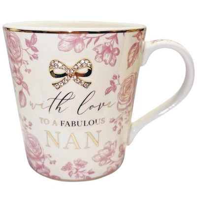 Floral Porcelaine Fine Tasse Avec Libellé Et Strass Nœud Cadeau Emballé - Nan - Photo 1/4