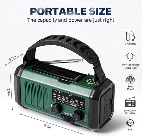 10000mAh Crank Radio, Emergency Radio, Solar Radio SOS Alarm USB Type-C Charging - Picture 6 of 7