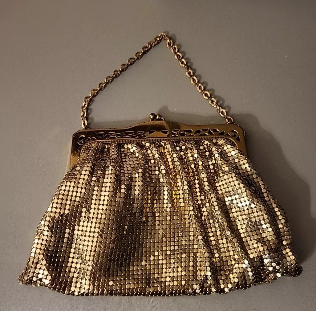 WHITING & DAVIS Vintage Gold Mesh Metal Evening Bag Art Deco