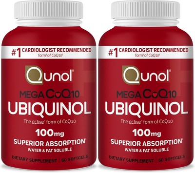 Qunol Mega Ubiquinol CoQ10 100mg Softgels - 60 Count (Pack of 2) - Heart Health